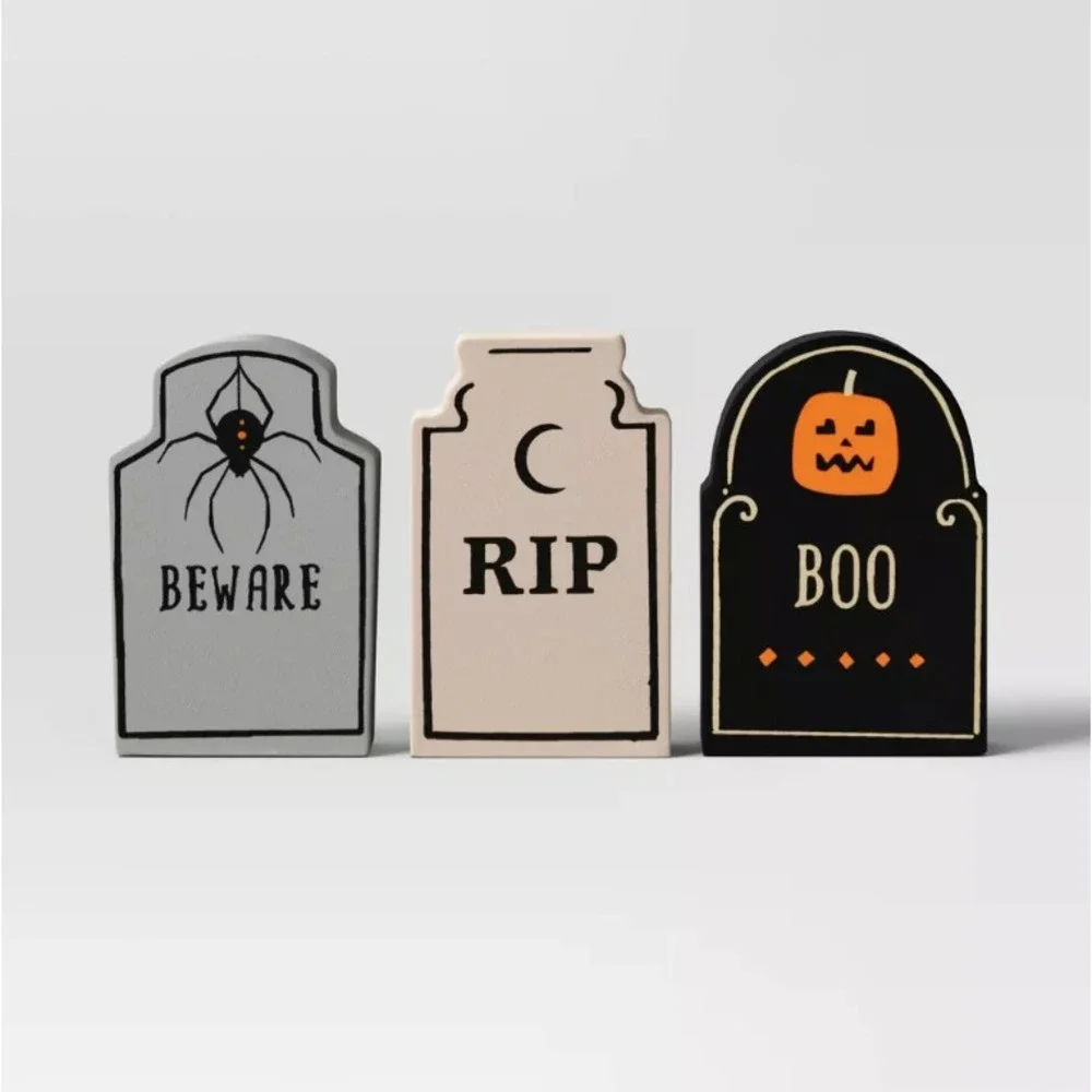 Target Halloween Hyde & Eek 2024 ~ Mini Wood Mantel Tombstones 3 Pack ~ NEW